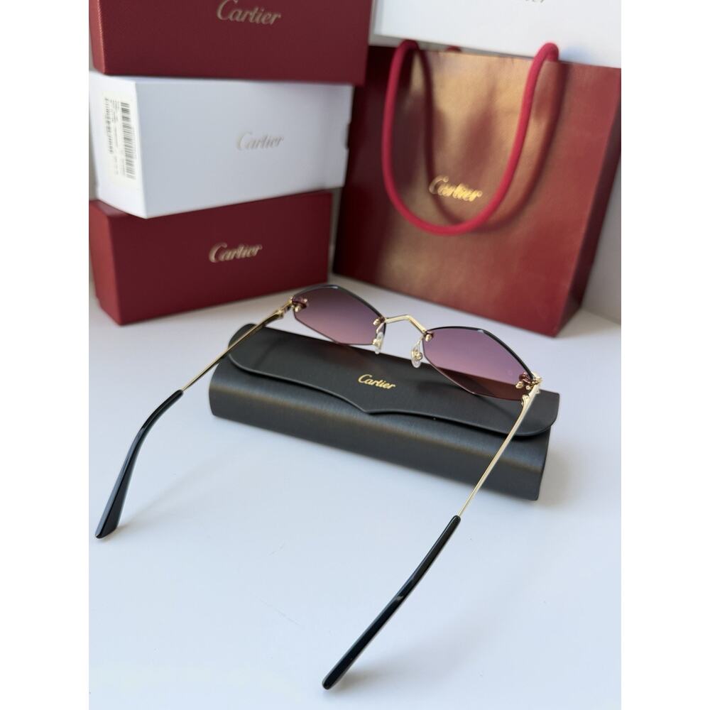 CARTIER Panthere De Cartier Sunglasses CT0433S 004 Gold Violet Lens AUTHENTIC - Picture 9 of 13